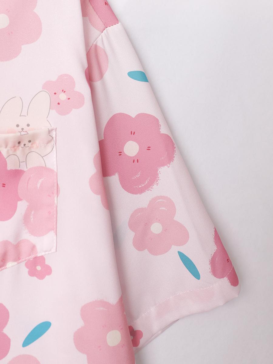 Свободная свободная рубашка с коротким рукавом и мультяшным принтом Гавайи — фото 5