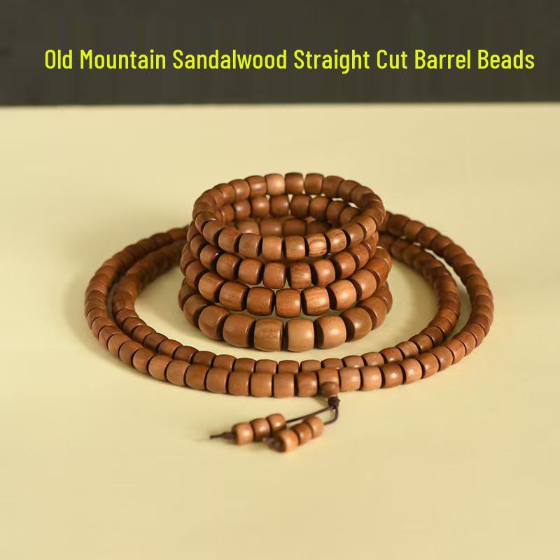 Men's Sandalwood Bracelet - Wenwan Buddhist 108 Barrel Beads Rosary with Milky Fragrance, Retro Design, Sink-Grade Quality.
