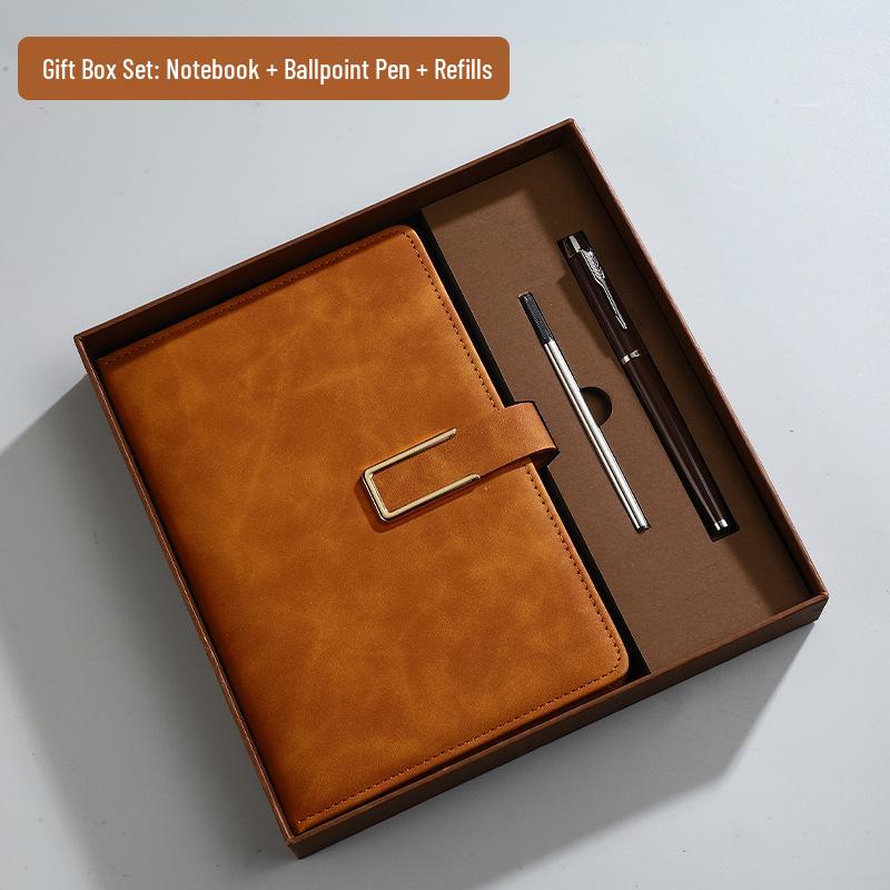 A5 Notepad Notebook Gift Set with U-Shaped Buckle, Leather Surface, Custom Logo for Business Meetings