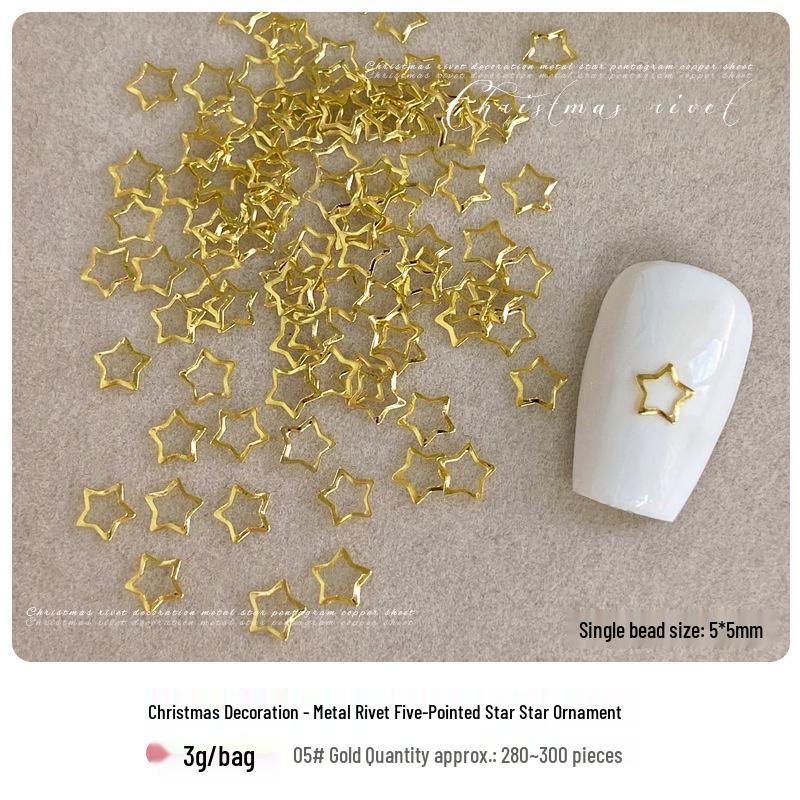 3D Hollow Gold & Silver Five-Pointed Star Metal Rivets for Christmas Nail Art
