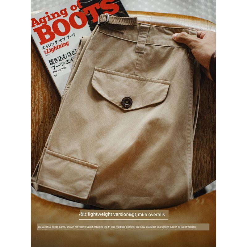 Madden Workwear American Retro Light Khaki M65 Large Pocket Straight Casual Pants Old Money Brushed Long Trousers Men's Autumn