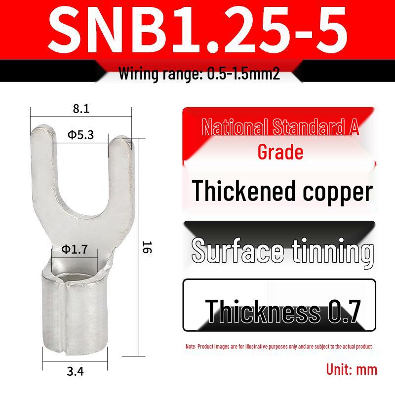 Grade A Fork & U-shaped Tin-Plated Copper Crimp Terminals - Purple, Cold Crimp, Thickened