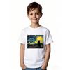 European Sizes Black Cat and Starlit Sky T-Shirt for Boys and Girls - Impressionist-style Charming Design, Short-sleeved Summer Casual Wear