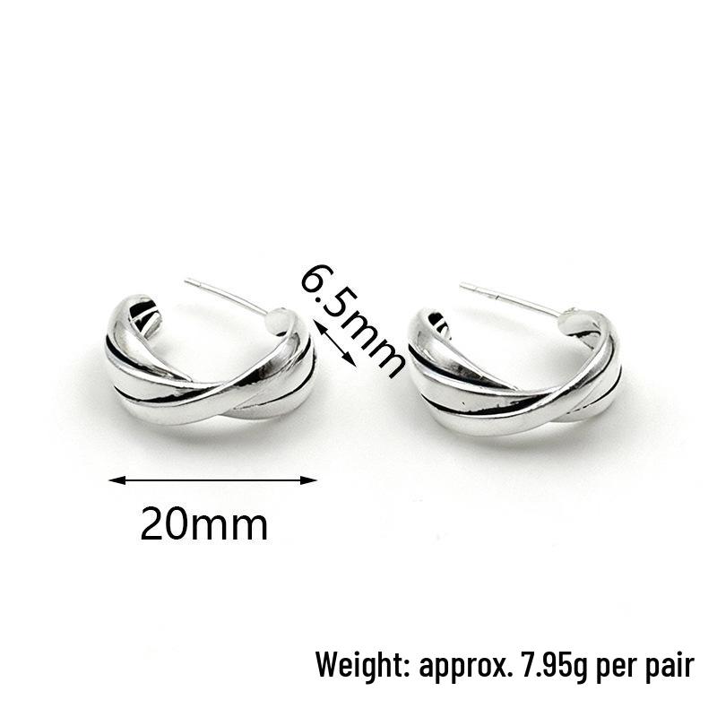 S925 Sterling Silver Retro Blackened Thread Design Stud Earrings for Women - European & American Fashion Hot Seller 925 Silver