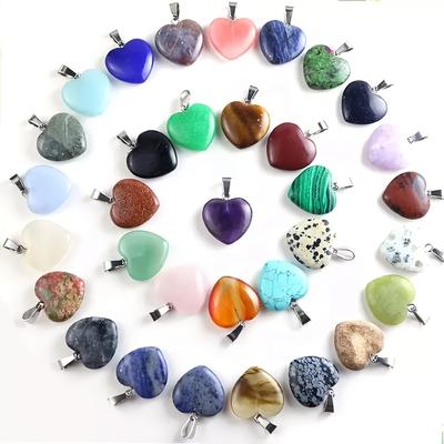 Random 5pcs Charming Heart-Shaped Natural Stone Pendants - Perfect For DIY Jewelry, Necklaces & Bracelets - Unique Colors