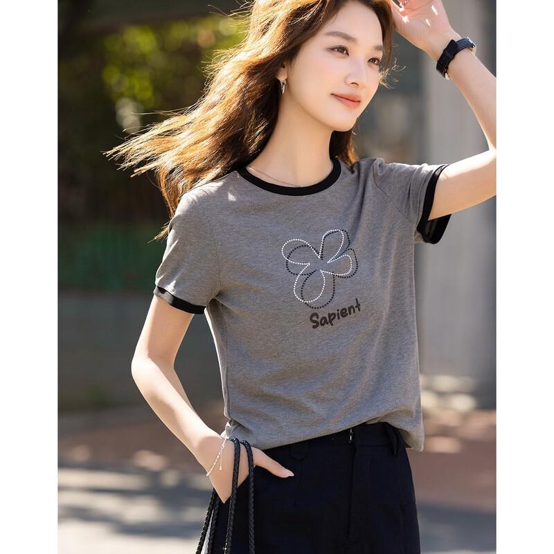 DEMANA Women's Ribbed Letter Print T-Shirt