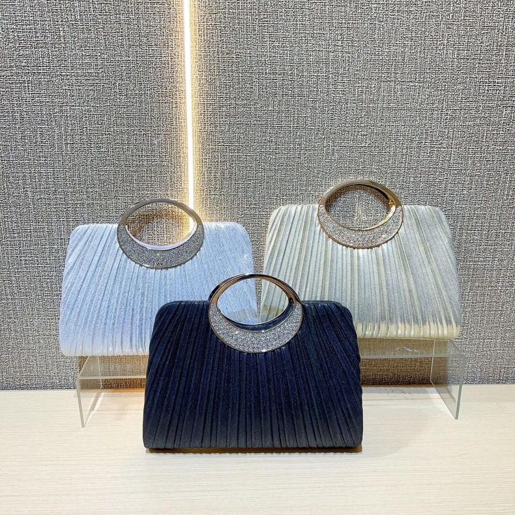 Elegant Pleated Leather Evening Handbag for Weddings and Parties