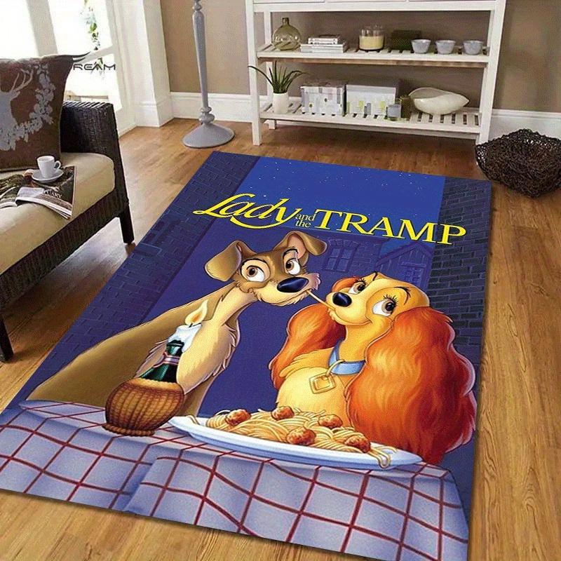 1pc Lady and The Tramp Pattern Area Rug Soft Flannel Floor Mat for Living Room,Office,Bedroom and Carpet,Sofa Coffee Table Floor Mat