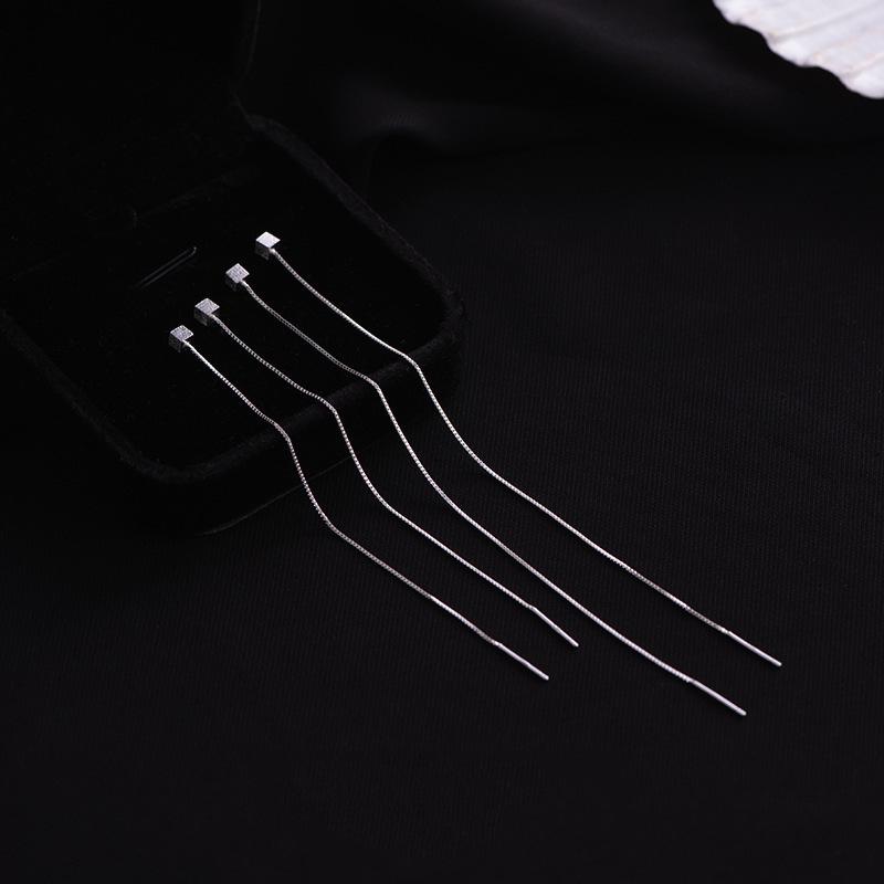 Silver Needle Square Earrings: Long Tassel, Minimalist Cold Style, Comfortable for Sleeping, Face-Framing Design for Women
