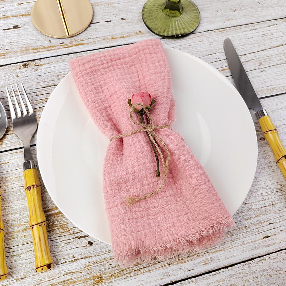 Set of 10 Gauze Cotton Napkins 42x42cm Tassels Two-layer Fold Tea Towel Village Serviette for Wedding Decoration Baby Show Party
