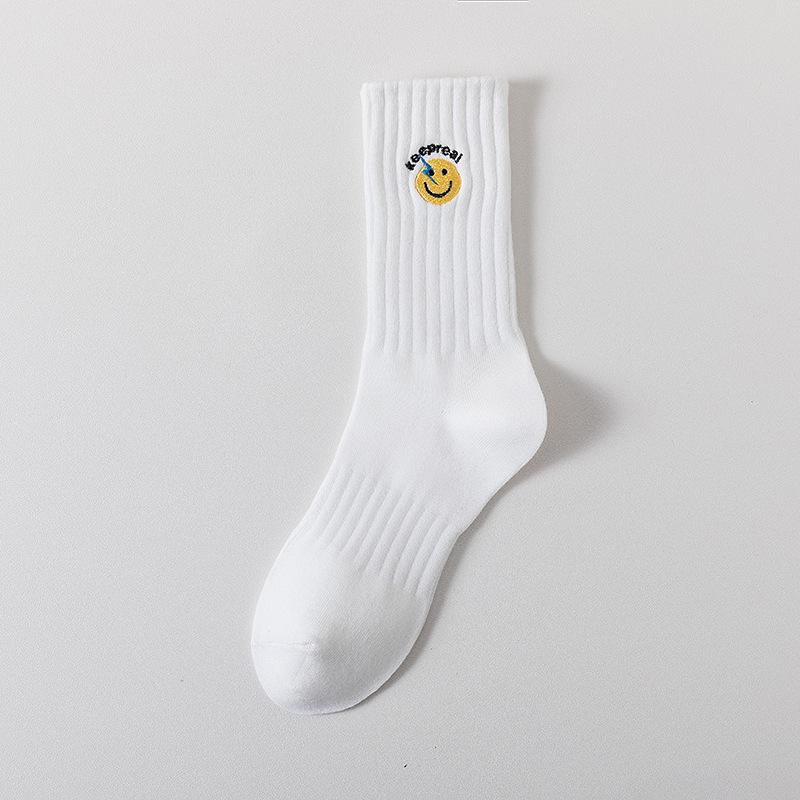Cityboy Men’s Autumn/Winter White Cartoon Embroidery Socks - Trendy, Sweat-Absorbing Mid-Calf Sports Socks