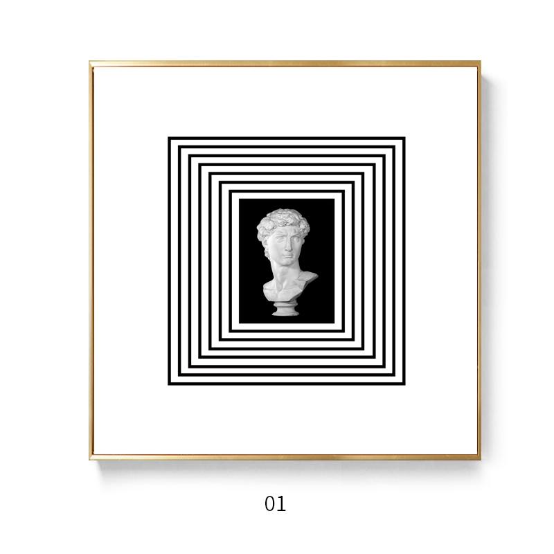 Simple Modern Black and White Lines Statue Sculpture Canvas Painting Bauhaus Style Plaster Decorative Painting Living Room Decor