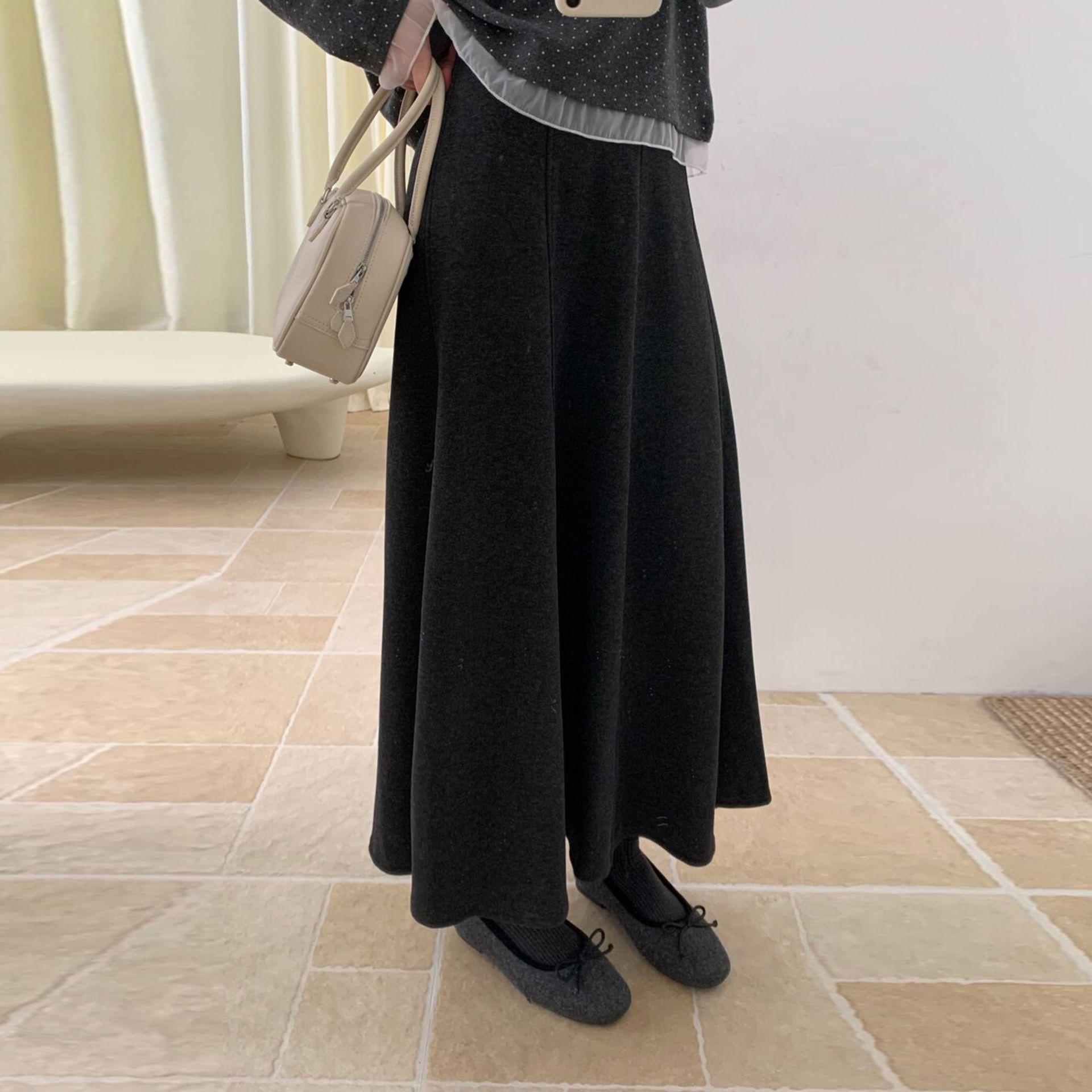 

Winter A-line Fishtail Umbrella Skirt - Mid-length, High Waist, Solid Color, Korean Style in Wool Blend for Women Medium серый
