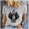 Womens Cotton  Animal Bat Print Tshirt Loose Round Neck Casual Short Sleeve Fashion Top  Clothing Summer