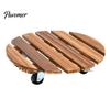 Outdoor Planter Tray with Wheels Round Wood Plant Caddy Wheels, Heavy Duty Rolling Stand Garden Pot Lockable Casters Casters, Movable Flower