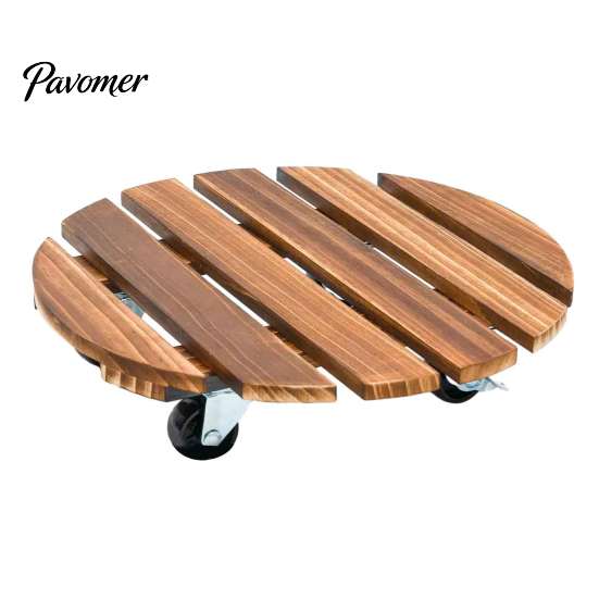 Outdoor Planter Tray with Wheels Round Wood Plant Caddy Wheels, Heavy Duty Rolling Stand Garden Pot Lockable Casters Casters, Movable Flower