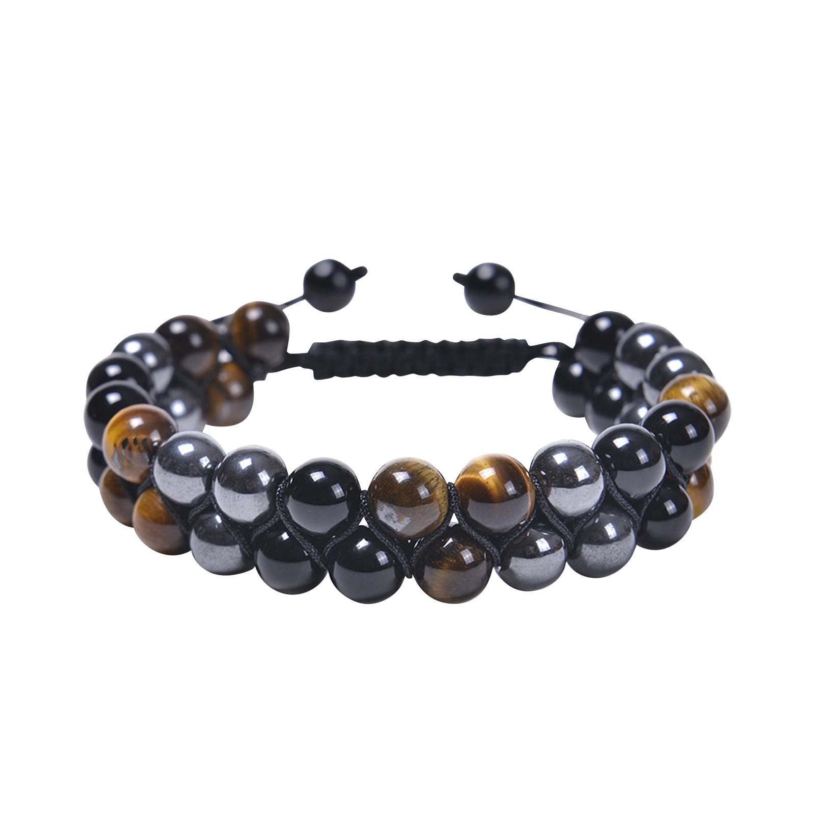 

Браслет из натуральных глазных камней для мужчин и женщин, сплетенный вручную, регулируемый One Size чёрный