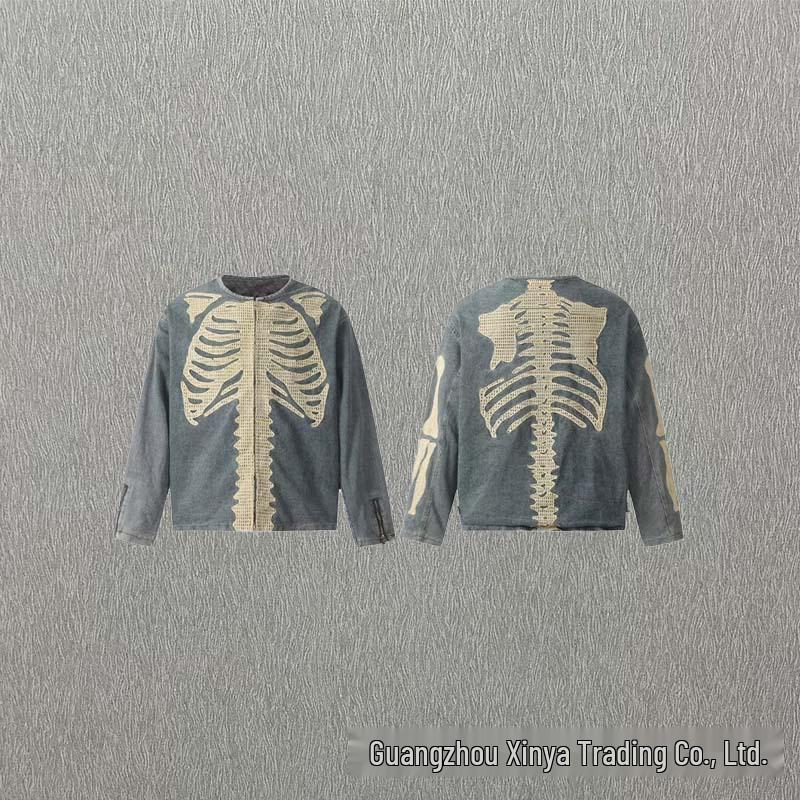 Trendige Retro Gewaschene Deconstruierte Oversized Jeansjacke mit Vier Taschen Small gray