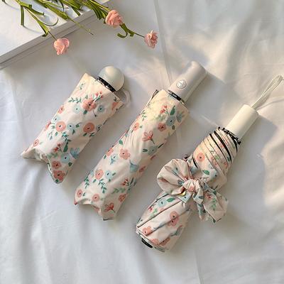 Automatischer, manueller Sonnenschirm für den Einsatz bei Sonne und Regen, kleiner, floraler Sonnenschutzschirm mit schwarzem Kleber, kompakt und tragbar