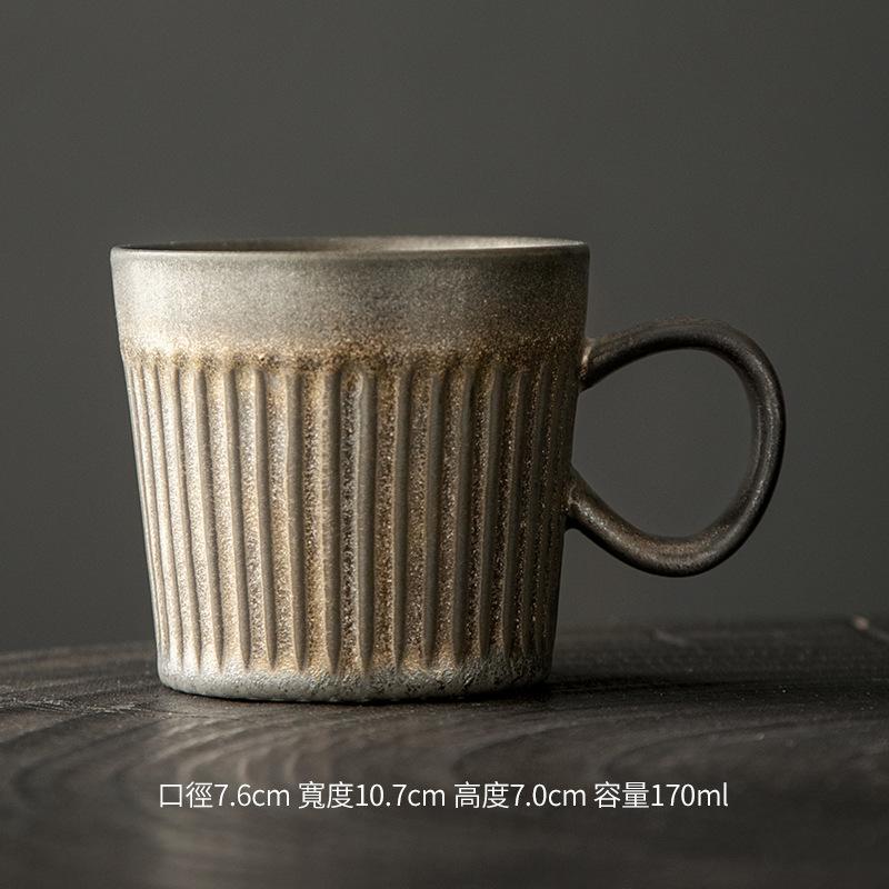 Coarse Pottery Coffee Cup Hand-Punched Retro Kiln-Changed Wooden Handle Mug Japanese Handmade Personalized Couple Pair Cup Household Water Cup 201-300ml