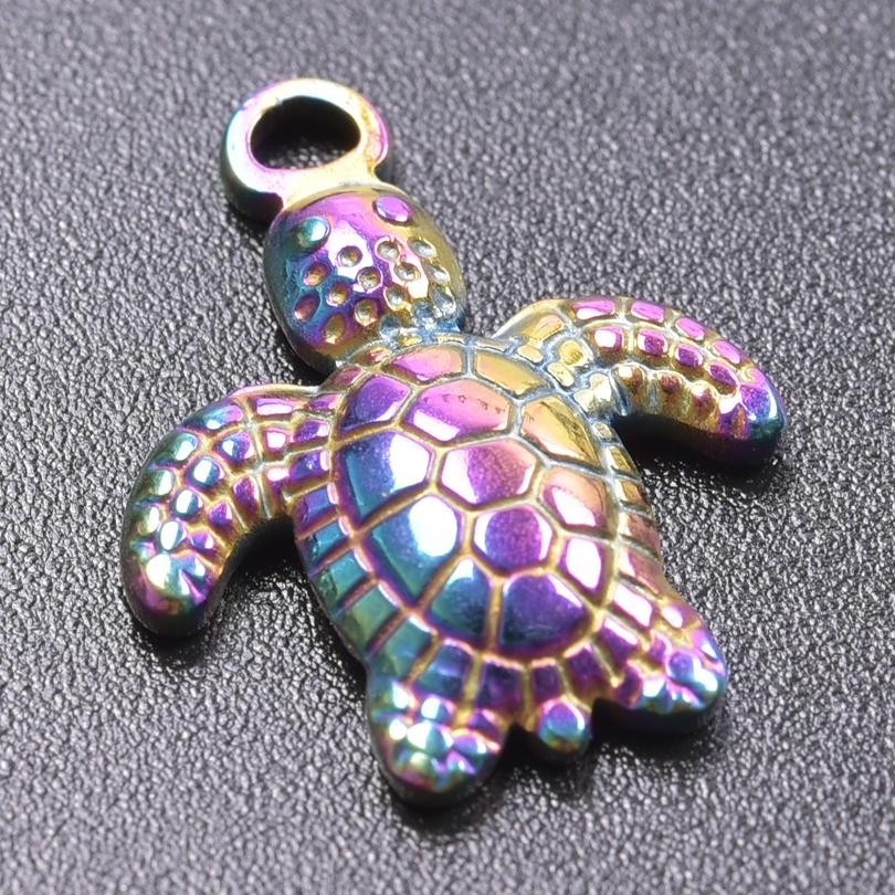 

10pcs Rainbow Stainless Steel Pendant Jewelry Making Supplies Fish Tail Seahorse Turtle No Fade Marine Animal Charms Accessories