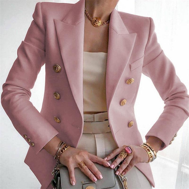 Chaqueta de traje occidental de moda para otoño y primavera: abrigo corto informal cruzado de color liso y corte entallado.