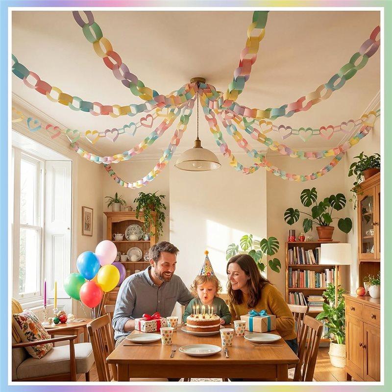 A03F-For Birthday Wedding Holiday Party DIY Paper Chain Garland Strips 1000 Sheets With Double Sided Tape For Construction Chain