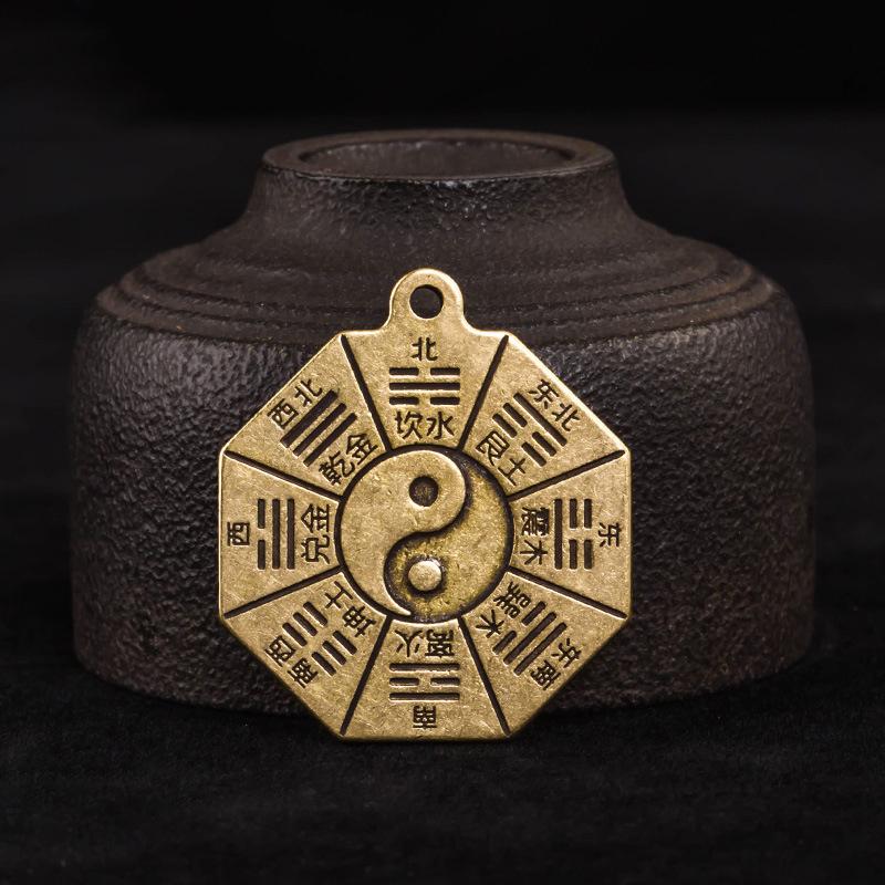 Feng Shui Chinese Concave Convex Bagua Copper Mirror Keychain The 8 Hexagrams
