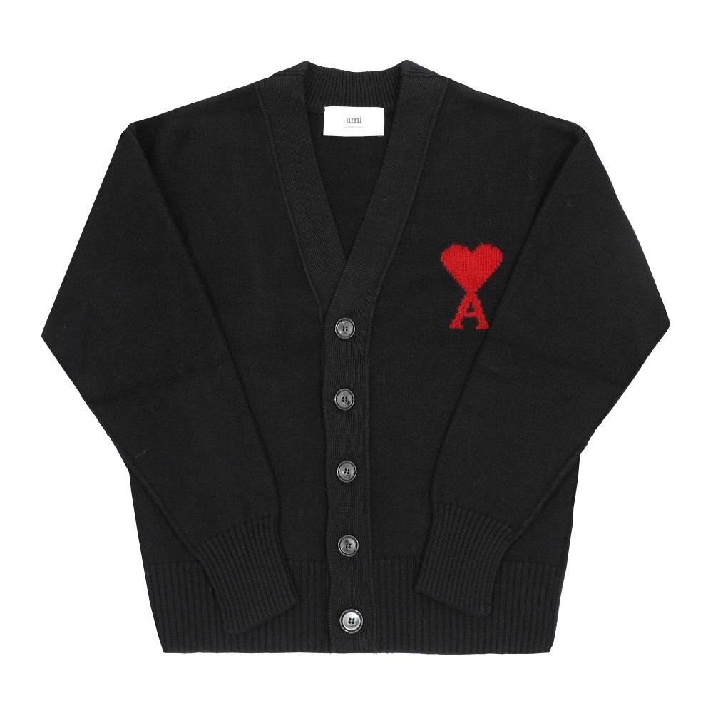 

Ami Big Heart Logo Intarsia V Neck Cardigan Model Ukc367 018 009 UKC367 018 009 (S)