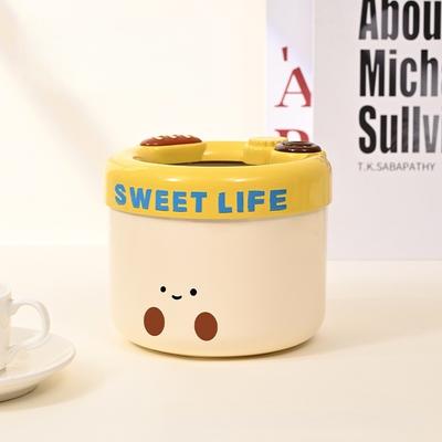 Cute Mini Desktop Trash Can Lidded Ins Cream Style Storage Box High Value Creative Organizer For Homes Dorms Offices