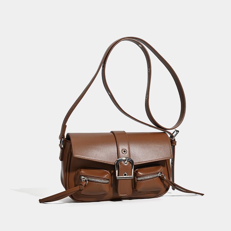 

Премиальная многокарманная сумка-локомотив 2025 новый милый крутой стиль Spice Girl сумка-подмышка通勤 универсальная плечевая сумка-мессенджер коричневый