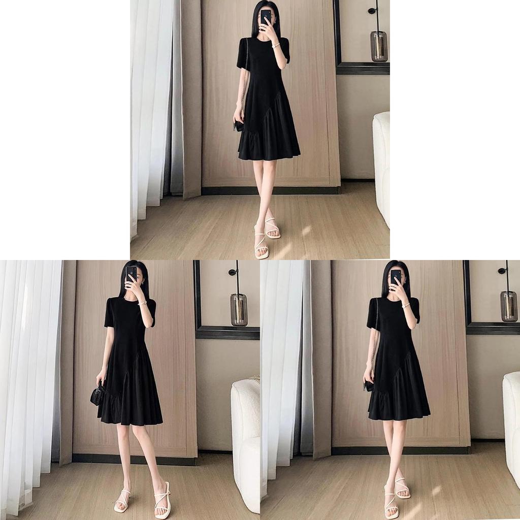 Minimalist High Waist Summer Dress With Pastiche Color Blocking For Women