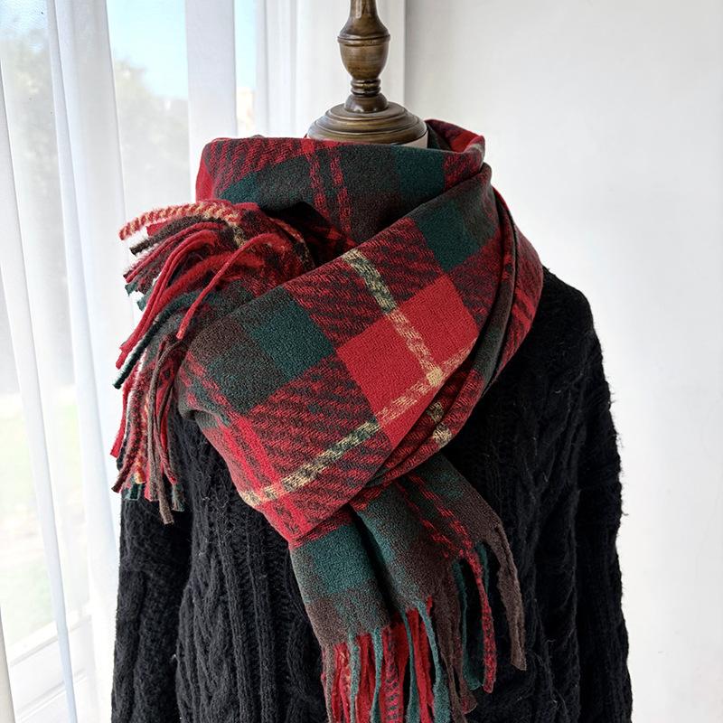 Scarf Women's Winter 1116 New Warm Fringed Shawl Imitation Cashmere Versatile Student Couple Christmas Plaid Scarf