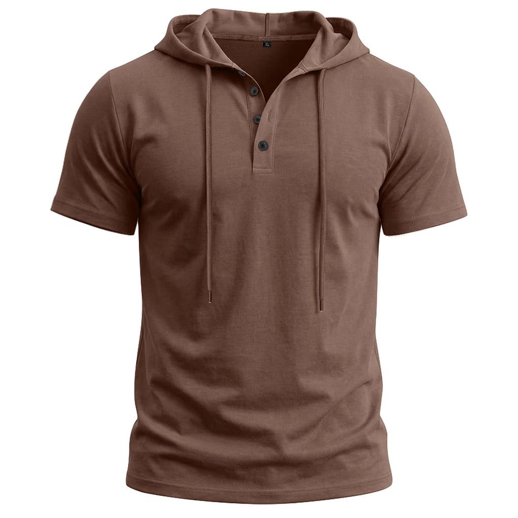 Men’s T-shirts Hooded Short Sleeves Cotton Shirts Fitness Tops Casual Street Punk Hip Hop Style Wear