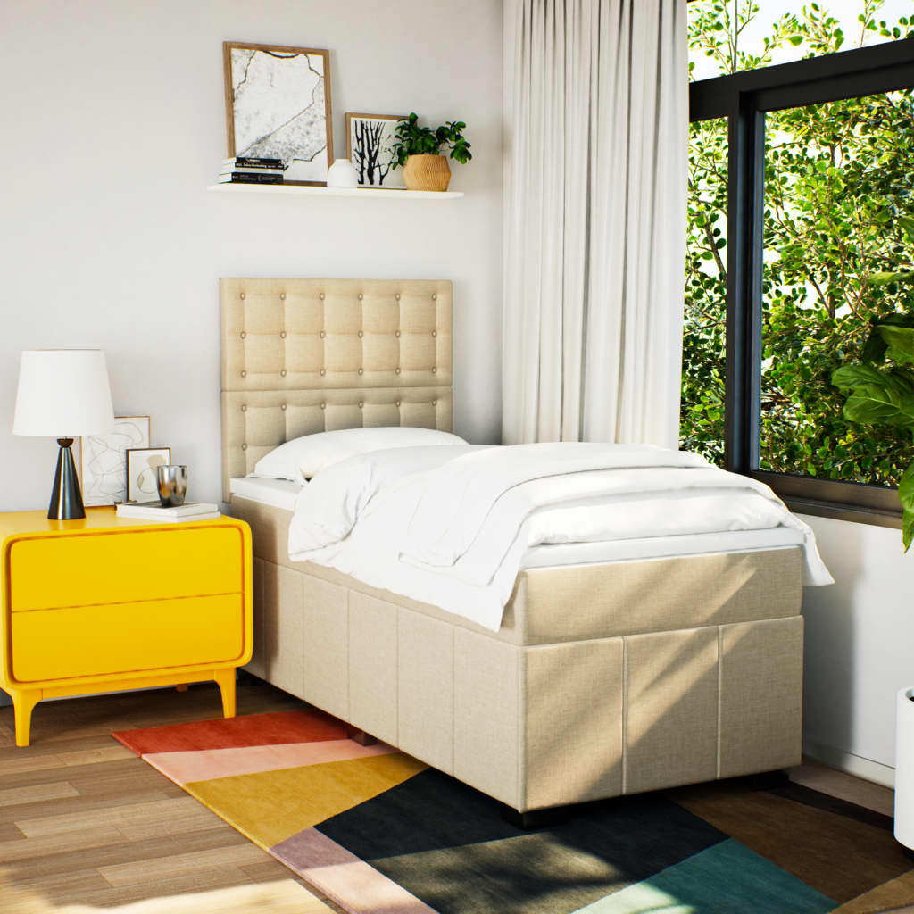 Box Spring Bed with Mattress Cream 90x200 cm Fabric