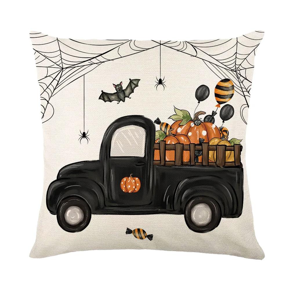 Happy Halloween Home Sofa Decoration Pillows Cushion Cover 18x18 Inches Linen Pillow Cover Halloween Pillowcase Festive Supplies