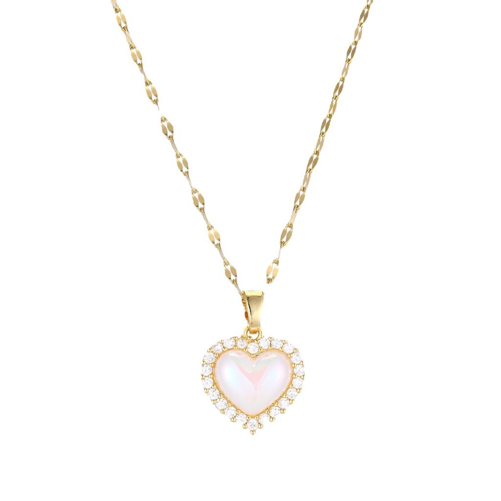 Love Necklace Women'S Simple Versatile Fresh And Sweet Pearl Heart Pendant Clavicle Chain