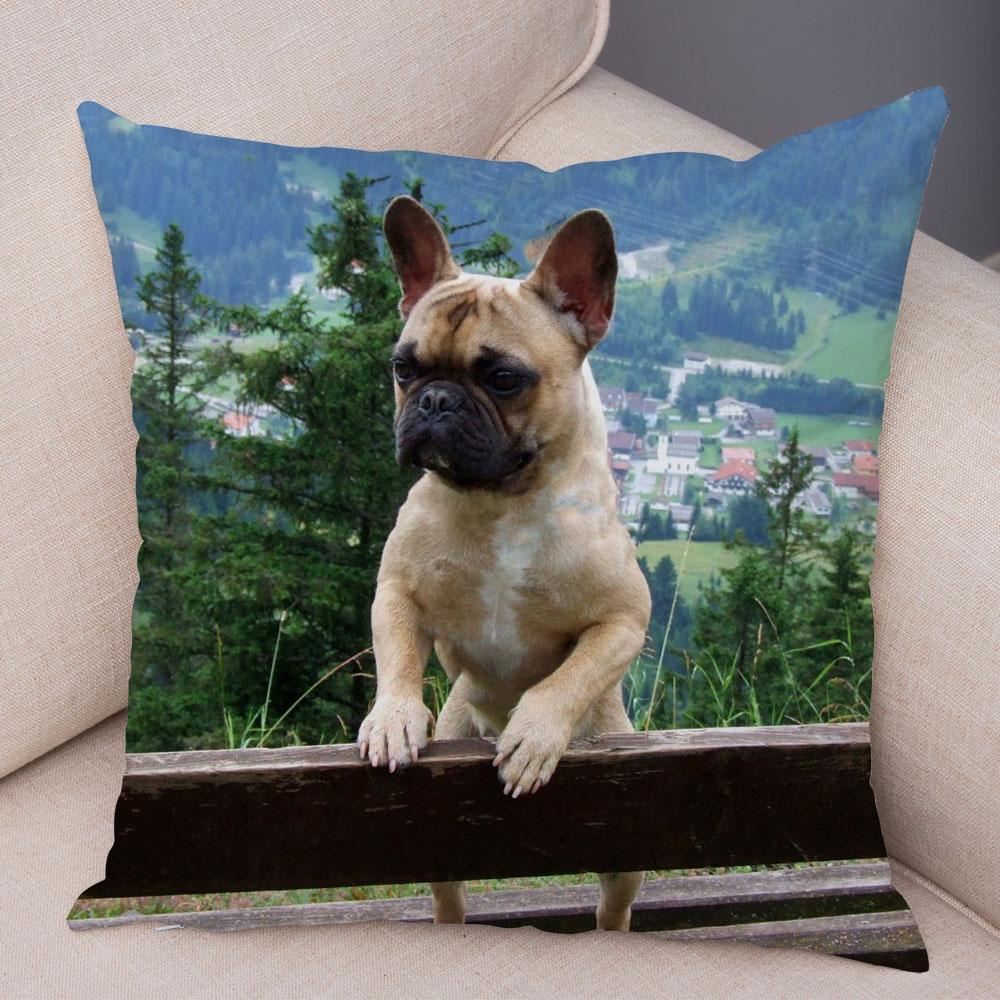 Cute Pet Mini French Bulldog Pillowcase Home Sofa Car Decoration Animal Dog Cushion Cover Printed