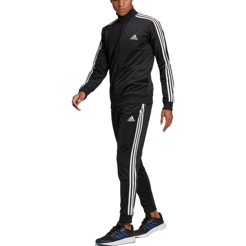 Adidas Three Stripe Casual Sports Solid Color Logo Long Sleeve Set Men sets Black GK9651
