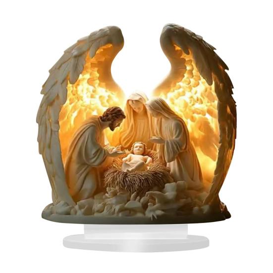 2D Acrylic Jesus Nativity Ornament Angel Wing Table Sign with Base Home Office Desktop Bookshelf Religious Christmas Decoration
