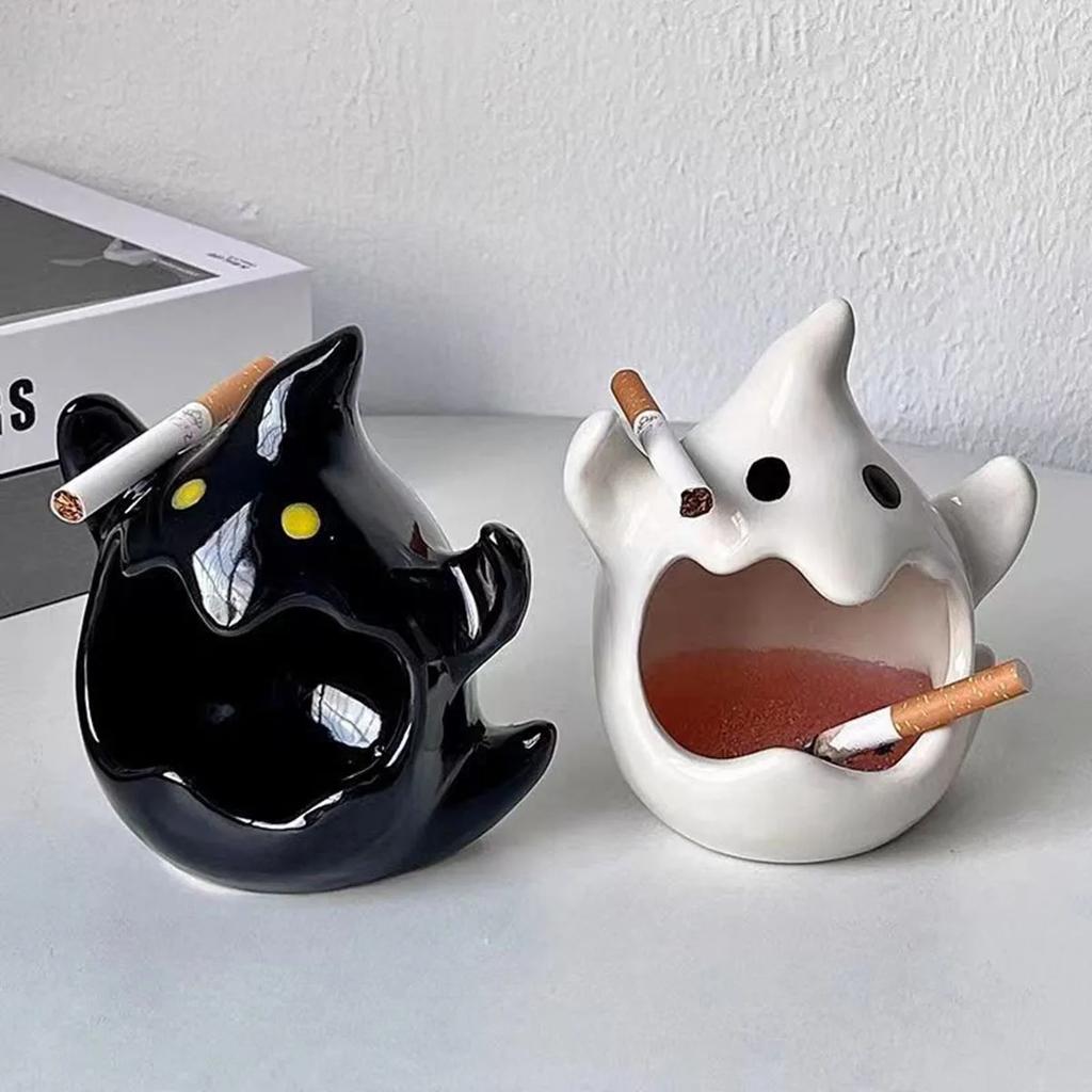 Ceramic Ghost Candle Holder Ashtray Desktop Aromatherapy Candle Container Halloween Christmas Gift Practical Home Decoration New
