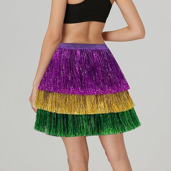 Party Skirt Elastic High Waist Patchwork Color Glittery Skirt Carnival Festival Holiday Parties Stage Performances