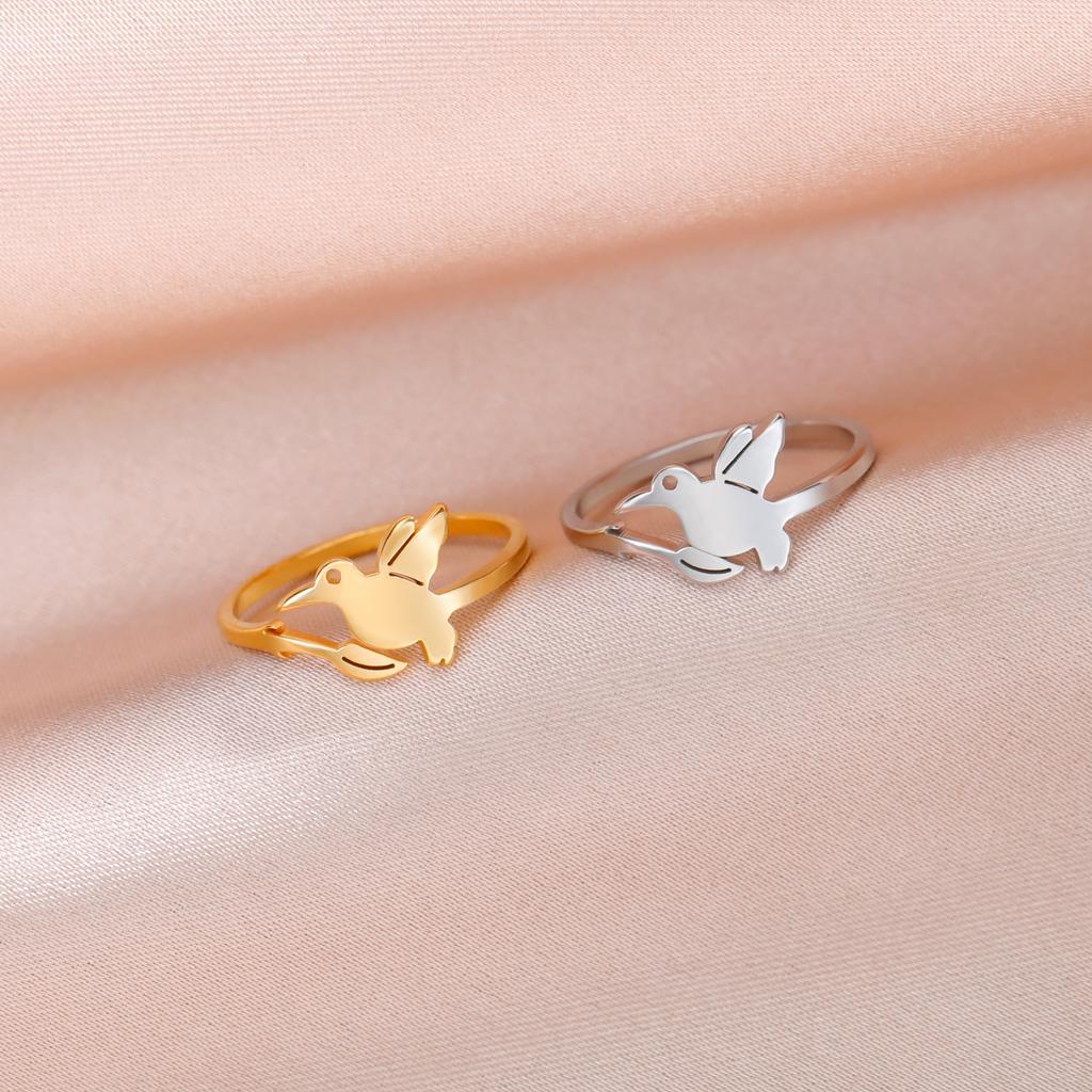 Cazador Bird Flowers Leaves Rings for Women Stainless Steel Jewelry Animal Open Finger Ring Birthday Anniversary Gift Wholesale