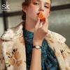 SHENGKE SK Elegantní dámské náramkové hodinky Quartz Originální design Kožený řemínek Dámské hodiny Top Luxusní dámské hodinky Montre Femme
