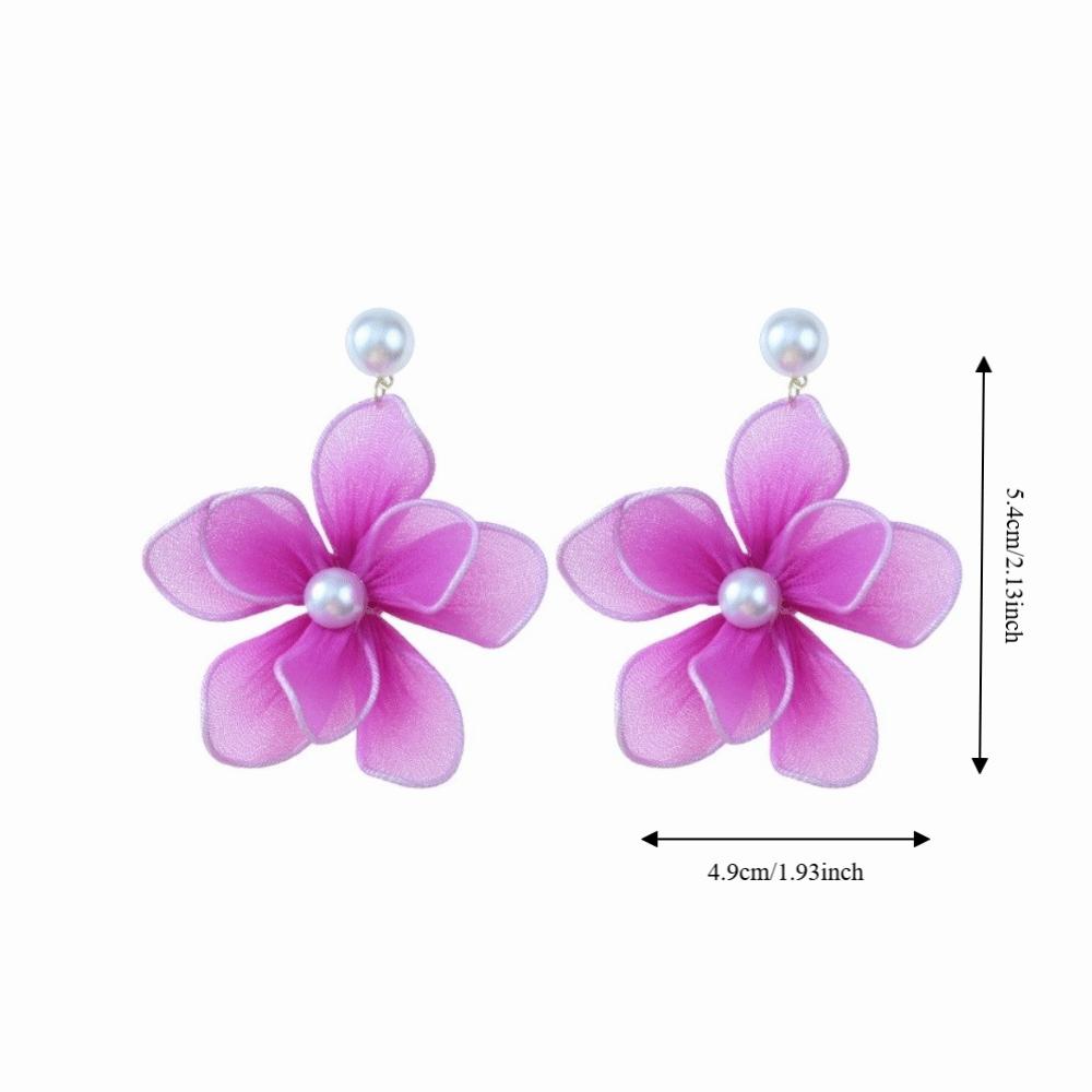 Fashion Sweet Mesh Flower Dangle Earrings Pearl Elegant Beach Earrings Women Ear Jewelry Petals Stud Earrings Gifts