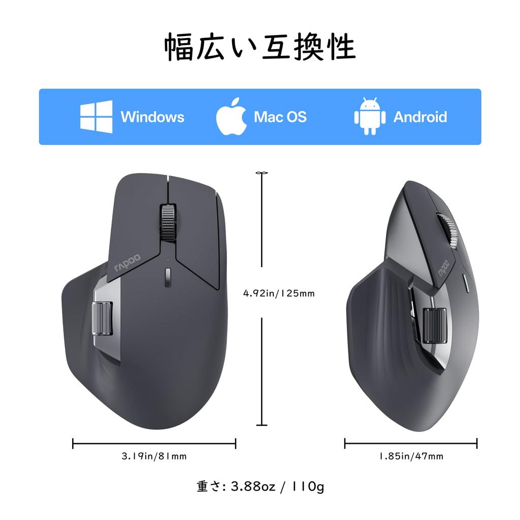 RAPOO MT760PRO Wireless Mouse, NearLink + Bluetooth 5.0, Multi-Device, 12K DPI, 2K Polling, Ergonomic Design, 11 Programmable Buttons, Onboard