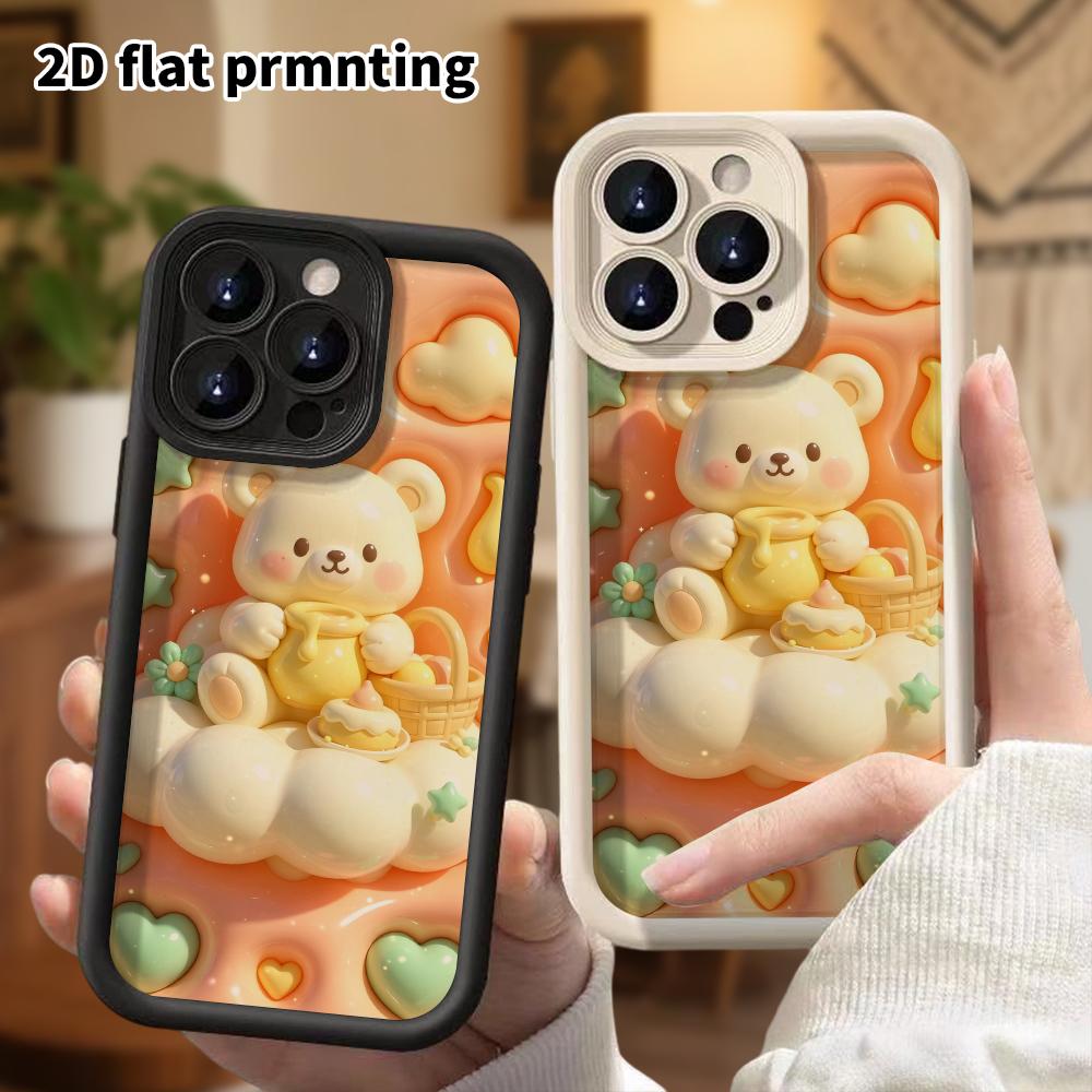 Phone Case: 2D flat design, fits iPhone 18 17 16 15 14 13 Pro, peach honey little white bear, perfect Christmas and Halloween holiday gift