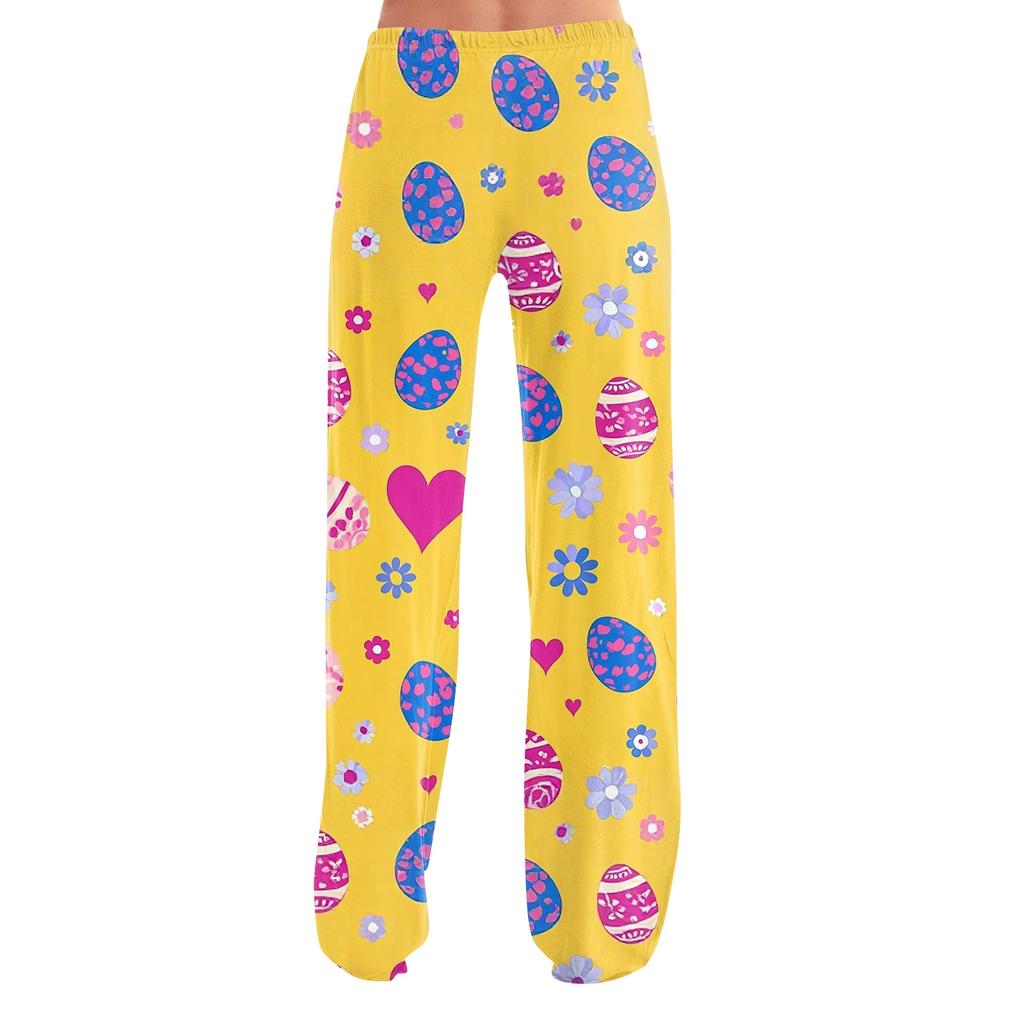 Women's Casual Fashion Comfort Pajama Pants Print Drawstring Pants Full Length Long