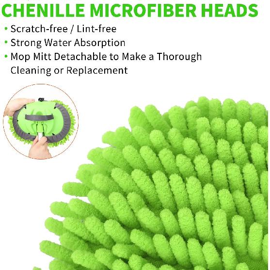 62'' Car Wash Brush With Long Handle Chenille Microfiber Car Wash Mop Mitt Kit Scratch-Free Car Cleaning Brush Care Kits With Replacement Head