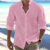 Men's Linen Button-Down Shirt Summer Beach Shirt Long-Sleeved Plain Solid Collared Spring/Summer Casual Everyday Wear